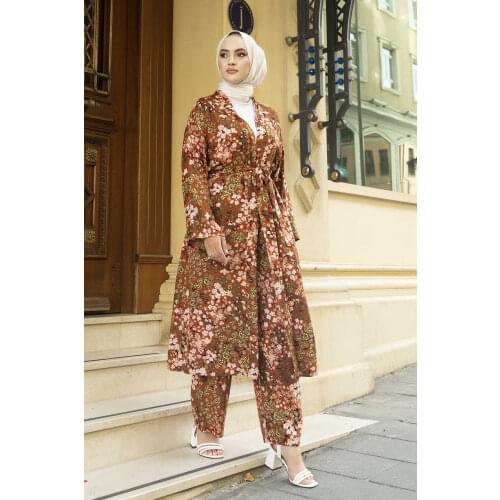 2 pieces Womens Set Maxi Jacket kimono and Pant Muslim Fashion Muslim Sets İslamic Clothing Dubai Turkey 2021 hijab women set