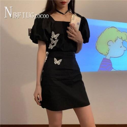 Short Style Black Blouse And Skirt Women Sets Fashion Female Sets