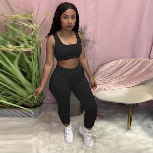 Black/apricot/blue Solid Two Piece Sets Women 2021 Sporty Crop Vest Tops and Jogger Sweatpant Matching Suit Co-ord Clothing Hot