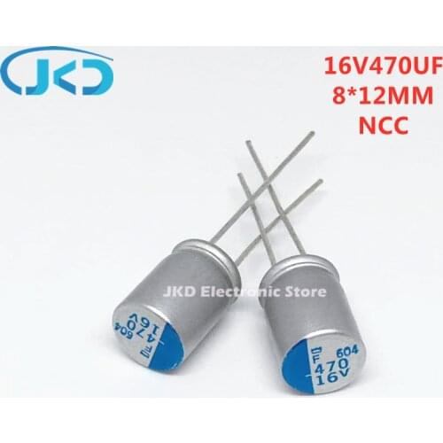 10pcs/lot 16V470UF 8*12mm NCC DIP Solid Electrolytic Capacitor 470UF 16V 8X12mm Solid Capacitor High Quality NIPPON CHEMI CON