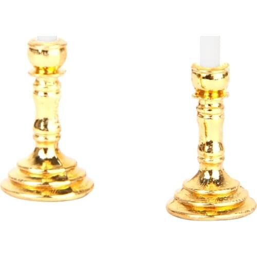 2 Pieces 1:12 Dollhouse Miniature Candlesticks White Candles Model Accessory