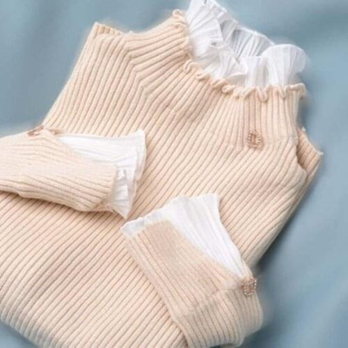 2020 Fake Two-piece Turtleneck Sweater Women Pullovers Autumn Winter Solid Knitted Sweater Casual Female Oversized Tops m796