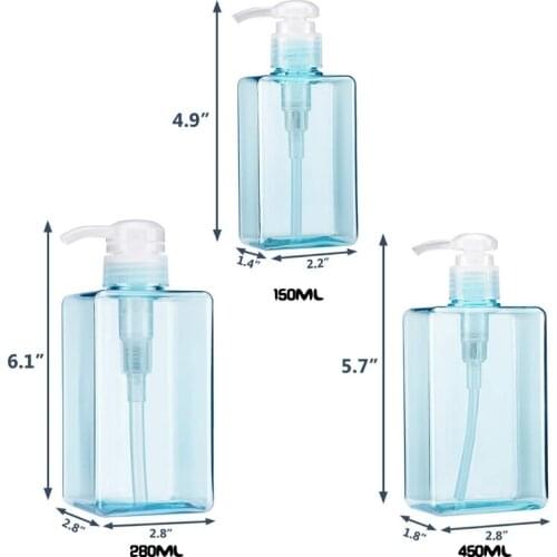 3pcs Empty Pump Containers for Lotion Liquid Shampoo Conditioner Hand Shower Wash Bottles Square Soap Dispensers Bathroom and Ki