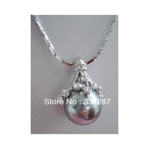 6 color! fine 14mm gray/pink/yellow shell pearl bead 18KGP pendant free chain