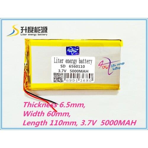 6560110 3.7V 5000 mAh Polymer rechargeable Lithium Li Battery For GPS DVD DVR Tablet PC Mobiles Backup Power