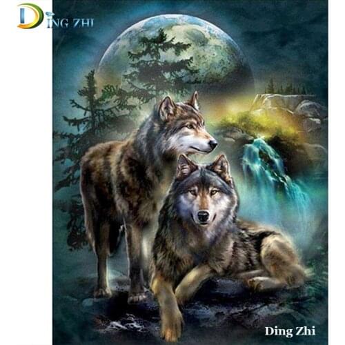Anime Wolf 5D Diamond Painting Moonlight Forest Diy Embroidery Mosaic Full Square Round Drill Cross Stitch Home hand Decoration