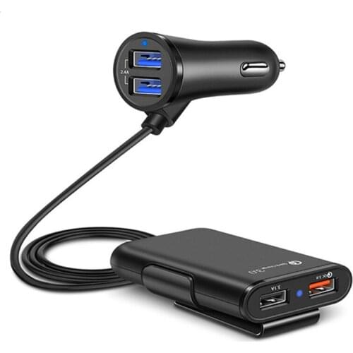 Car Cigarette Lighter 4 Ports QC3.0+2.4A+3.1A USB Car Charger Universal USB Fast Adapter with 5.6ft Extension Cord Cable for MPV