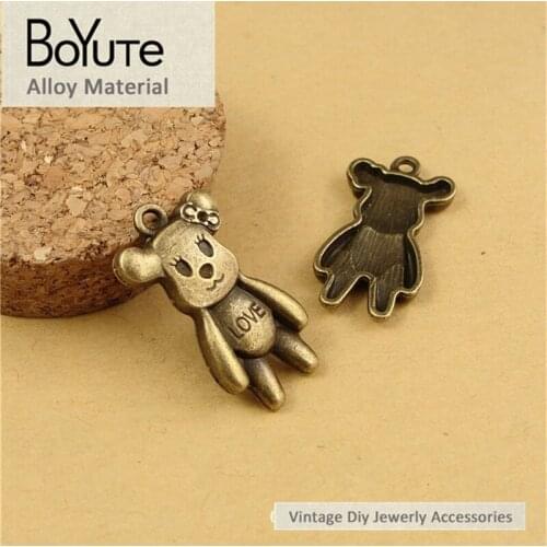 BoYuTe (40 Pieces/Lot) 16*29MM Fashion Alloy Accessories Antique Bronze Bear Girl Charm Pendant Findings Diy Jewelry Making