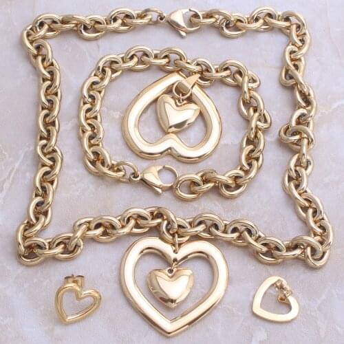 Fashion Jewelry Stainless Steel Heart Pendant Necklace & Bracelet & Earrings Set For Woman & Man Jewels Store SC923014