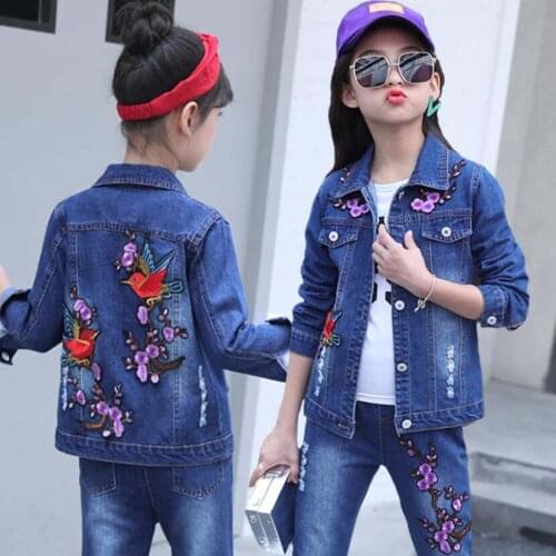 Kids clothes boys girls denim clothing sets chidlren cartoon flowear warm jacket girls jeans teenage active costume sets pants
