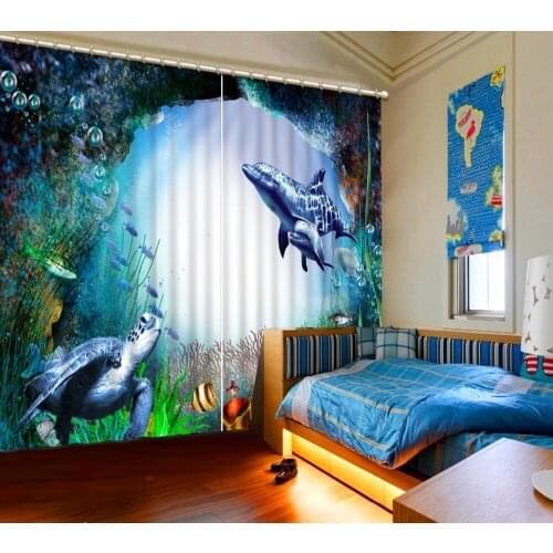 Photo curtains underwater world dolphin blackout bedroom curtains 3D painting curtain living room