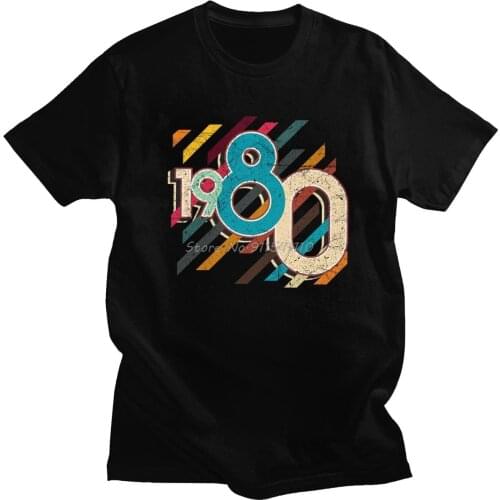 Trendy Mens Retro Vintage Born In 1980 Shirt Short Sleeves Cotton Tshirt Summer Tee Top 40th 40 Years Old Birthday Gift T-Shirt