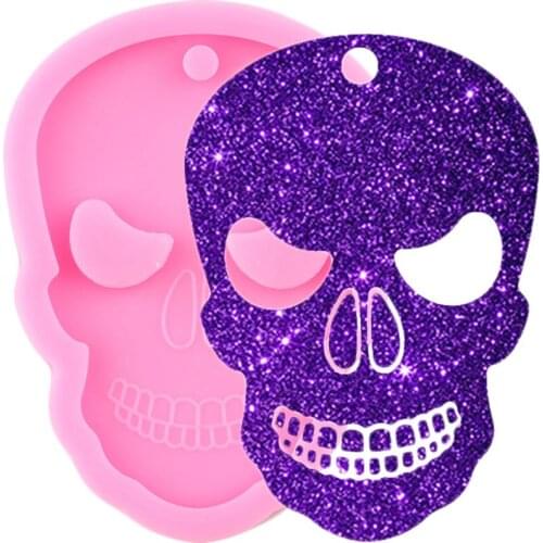 Halloween Skeleton Head Keychain Silicone Mould DIY Craft Necklace Epoxy Resin Molds Jewelry Making Pendant Polymer Clay Moulds