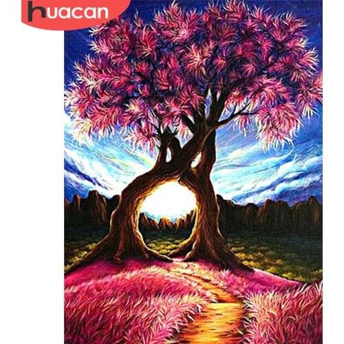 HUACAN Diamond Painting Tree Kit Full Square Round Diamond Embroidery Landscape Picture Of Rhinestone Wall Art
