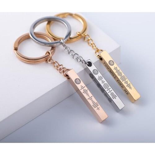 HUHUI Four Sides Engraving Custom Name Keychain Personality Square Pendant Stainless Steel Chain Couple Family Jewelry Best Gift