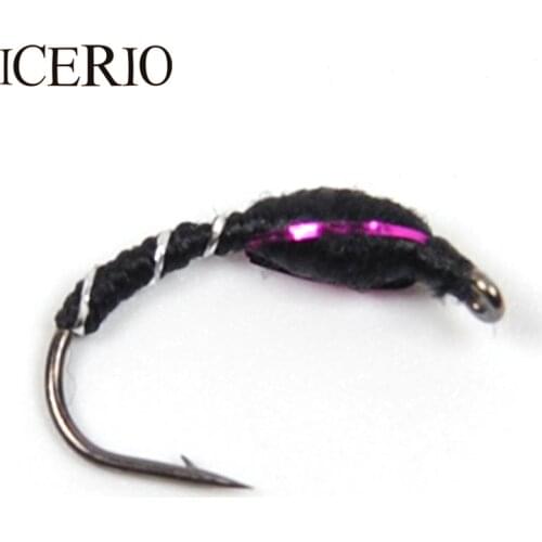 ICERIO 8PCS #10 Black Caddis Larva Nymph Trout Fly Fishing Hook