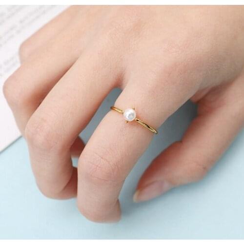 Dainty Imitation Pearl Rings For Women Gold Thin Finger Rings Female Engagement Rings Bead Jewelry Anillos Dropshipping GIFT