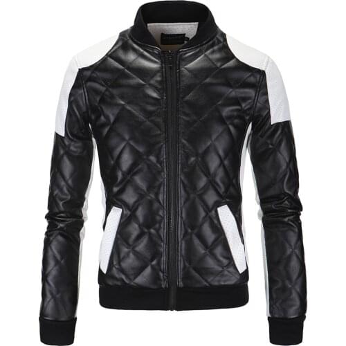 Quality Patchwork Motorcycle Cotton Leather Jacket , Mens Coat Jaqueta De Couro Masculina Coats Windbreaker Bomber Jackets