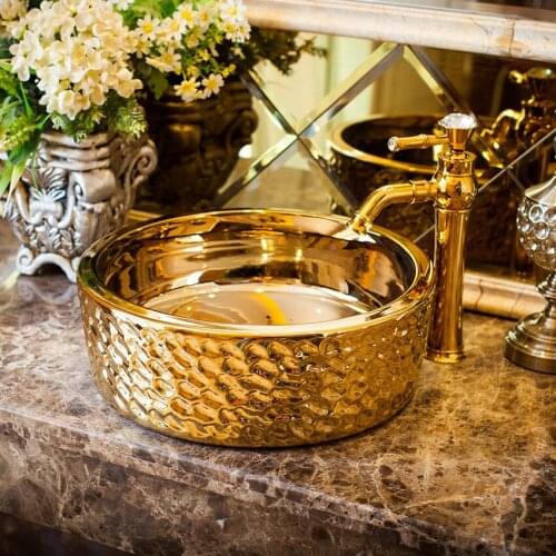 Jingdezhen ceramic art counter basin wash basin lavabo sink washing basin ceramic wash basin Bathroom sink gold