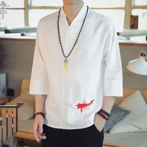 Kimono Japanese Men Three-quarter sleeve shirt T-shirt Japan Harajuku Trousers Asian Summer Male Yukata Haori Cardigan Costumes