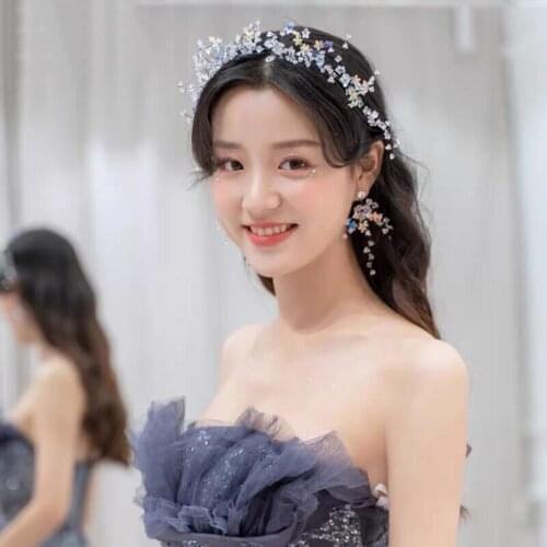 Luxurious Flower Beaded Crystal Headband Earrings Bridal Wedding Banquet Hair Accessories Earrings Super Flash Accessory Set