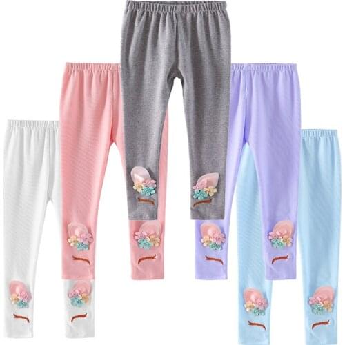 Autumn Girls Leggings Pony Applique 3-10 Years Girls Cotton Leggings Halloween Children Clothing Girl Elastic Force Solid Pants