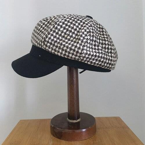 Fashion Retro Womens Hat Houndstooth Military Cap Black White Grid Newsboy Hat Autumn Winter Cap Young Student Hat Female Cap