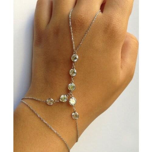 Fashion Gold Silver Color Rhinestone Bracelet Dainty Metal Exquisite Finger Chain Bracelets Jewelry Hand Accessories for Women