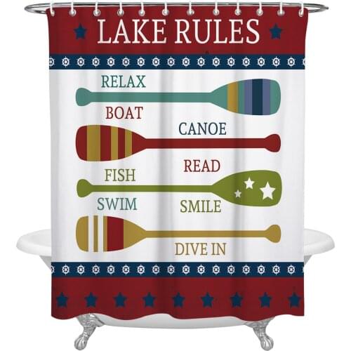Lake Rules Oars Rowing Waterproof Polyester Shower Curtain Bathroom Supplies Decor Curtain Fabric Shower Curtain