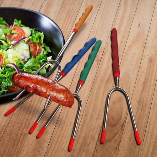 5PCS Roasting Stick With Retractable Fork Reusable Grill Stainless Steel Skewers Shish Kebab BBQ Camping Baking Tools