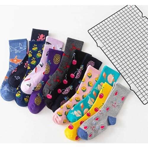 Fruit Cartoon Pattern Breathable Cotton Unisex Korean Style 1 Pair Long Socks Mid Tube Socks Cute