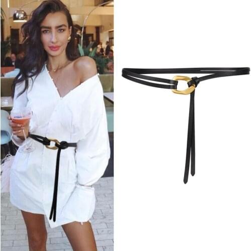 Personality Knot Belts Women Double Layer Cowskin Waistbands Fashion Vintage Buckle Black Genuine Leather Cummerbunds Dress Coat