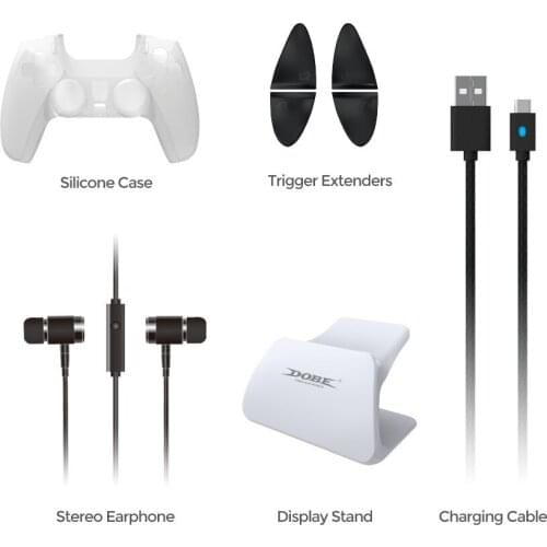 For PS5 Gamepad Set PS5 Silicone Protective Cover Charging Cable Earphone Trigger Extender Display Stand High Quality Practical