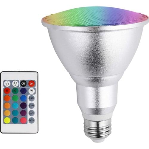 Led Light Bulb E27 10W PAR30 RGB Dimmable Spotlight 16 Color Changing with IR Remote Control for Home (10W PAR30 RGB)