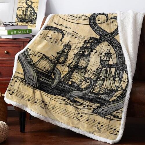 Sheet Music Octopus Pirate Ship Yellow Warm Soft Blanket Office Sofa Plush Blanket Bedspreads Quilt Drop Ship