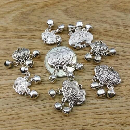 Tibetan Silver Pendant Bell Long Life Lock DIY Beads Accessories Retro-Ancient Bodhisattva