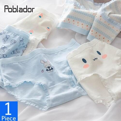 Poblador Cute Womens Cotton Sport Panties Underwear Print Girl Briefs Mid Waist Soild Female Comfort Breathable Lady Lingerie