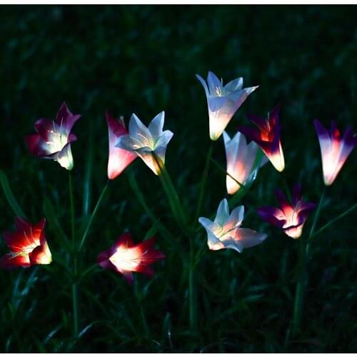 3Pack 4Head Lily Flower Solar Lamp Outdoor LED Light Home Garden Lawn Lamps Waterproof Colorful Decor Fake Flower Solar Light