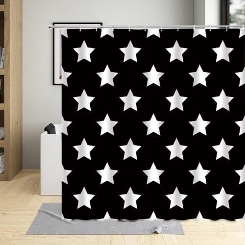 Star Black White Retro Chaotic Abstract Geometric Shape Bathroom Curtains Waterproof Fabric Bathtub Decor With 12 Hooks Screen