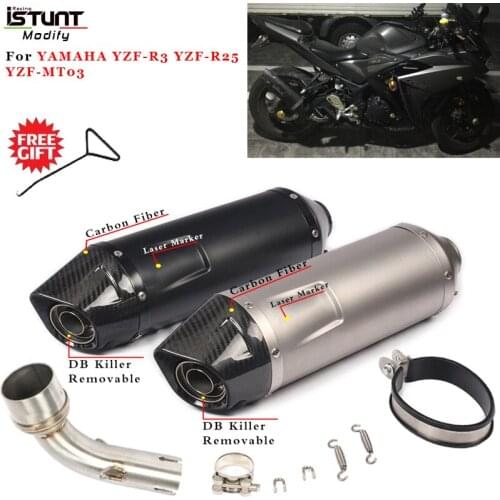 Slip on For YAMAHA YZF-R3 YZF-R25 YZF-MT03 Motorcycle Exhaust System Carbon Fiber Muffler Escape Modified Middle Link Pipe