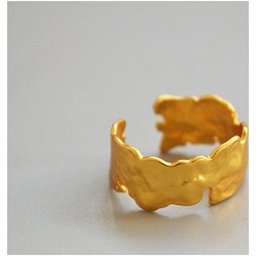 WT-R361 WKT simple elegant series soft yellow brass gold electroplated irregular band ring fashion women gold LAVA Ring