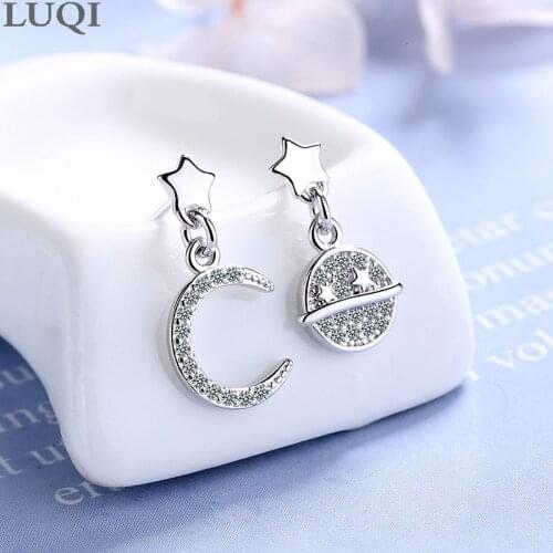 Womens Fashion S925 Silver Plated Platinum All-match Shining Planet Stud Earrings ED822