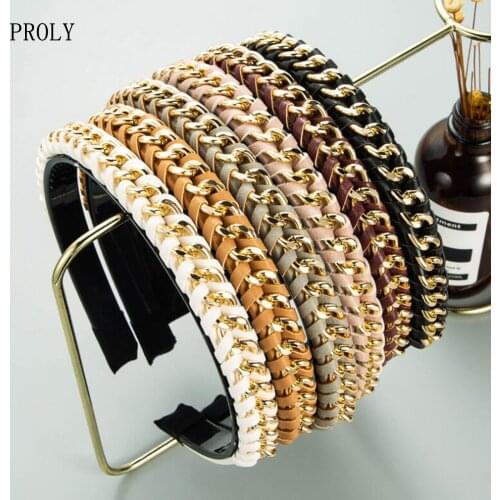 PROLY New Fashion Women Headband Twist Braid Alloy Hairband Solid Leather Headwear Girls Adult Hair Accessories