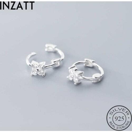 INZATT Real 925 Sterling Silver Geometric Zircon Round Hoop Earrings For Fashion Women Fine Jewelry Minimalist Accessorie Gift