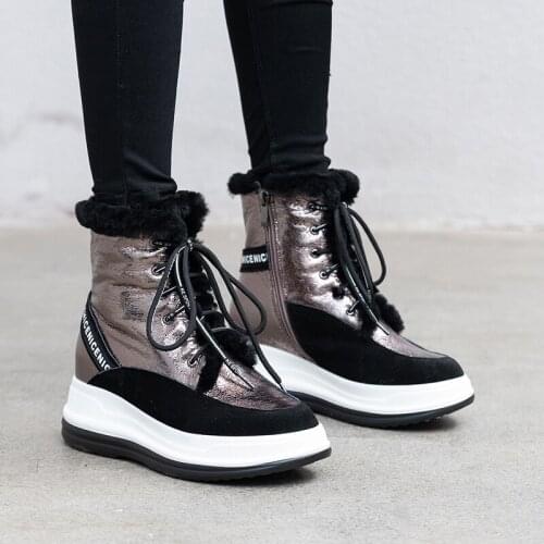 Natural Genuine Leather Female Snow Boots Winter Boots women Flat Plus Velvet Ankle boots Non-Slip Keep Warm Wool Women Sneakers
