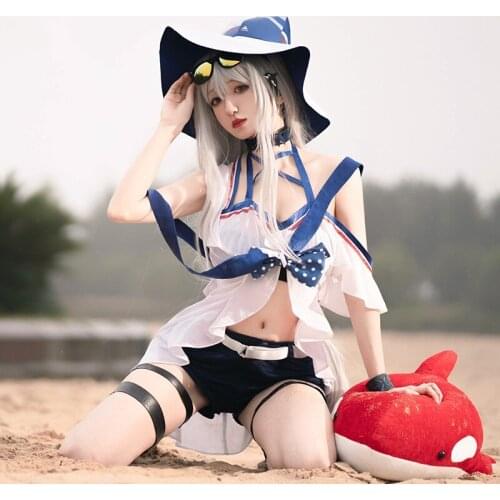 Arknights cos Skadi Summer swimwear anime woman cosplay uniform set Swimsuit + shorts + tube top + hair band + belt + leg ring