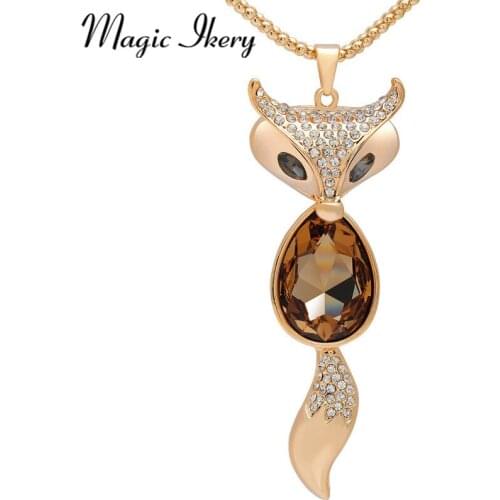 Magic Ikery Rose Gold Color Rhinestone Crystal Animal Fox long necklaces boho big pendants Fashion Jewelry for women 2016