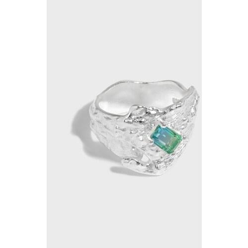 SHANICE Hip Hop S925 Sterling Silver Open Ring Design irregular surface with micro-inlaid two-tone stone Party Women FineJewelry