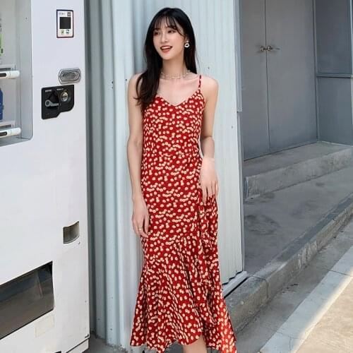 2021 Vintage Sexy Dress V Neck Sleeveless Red Vestidos Casaul Vacation Dresses Summer Clothes for Women Vestito Da Donna WPY2753