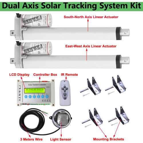 LCD Dual Axis Solar Tracking Tracker & E/W+N/S 10" Linear Actuator Motors &Electronic Controller &Light Sensor Home Power Supply